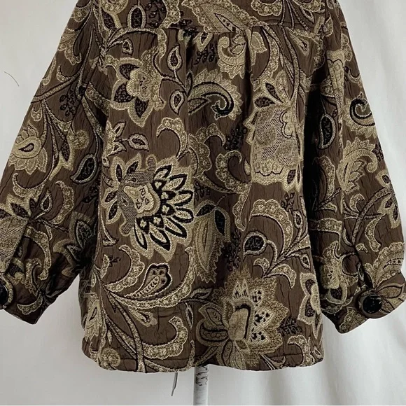 Vintage Brown Cream Tan Brocade Floral Jacket Size S - Picture 7 of 11